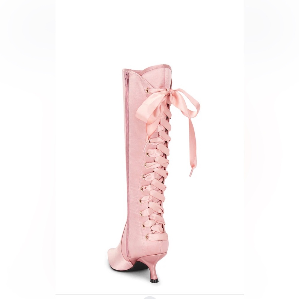 Jeffery Campbell Leggy Boot in Pink Satin Lace Up Corset Revolve Size 8.5 - Picture 6 of 14